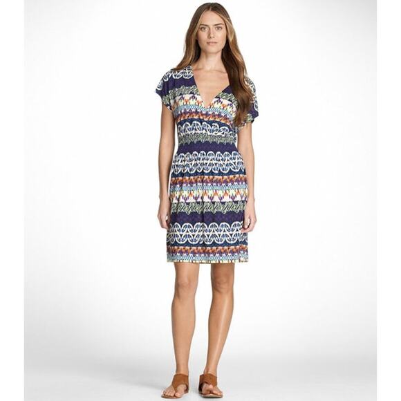 Tory Burch Silk Jersey Aztec Chevron Boho Print Silk Dress Boho Coastal Cowgirl - Picture 1 of 8